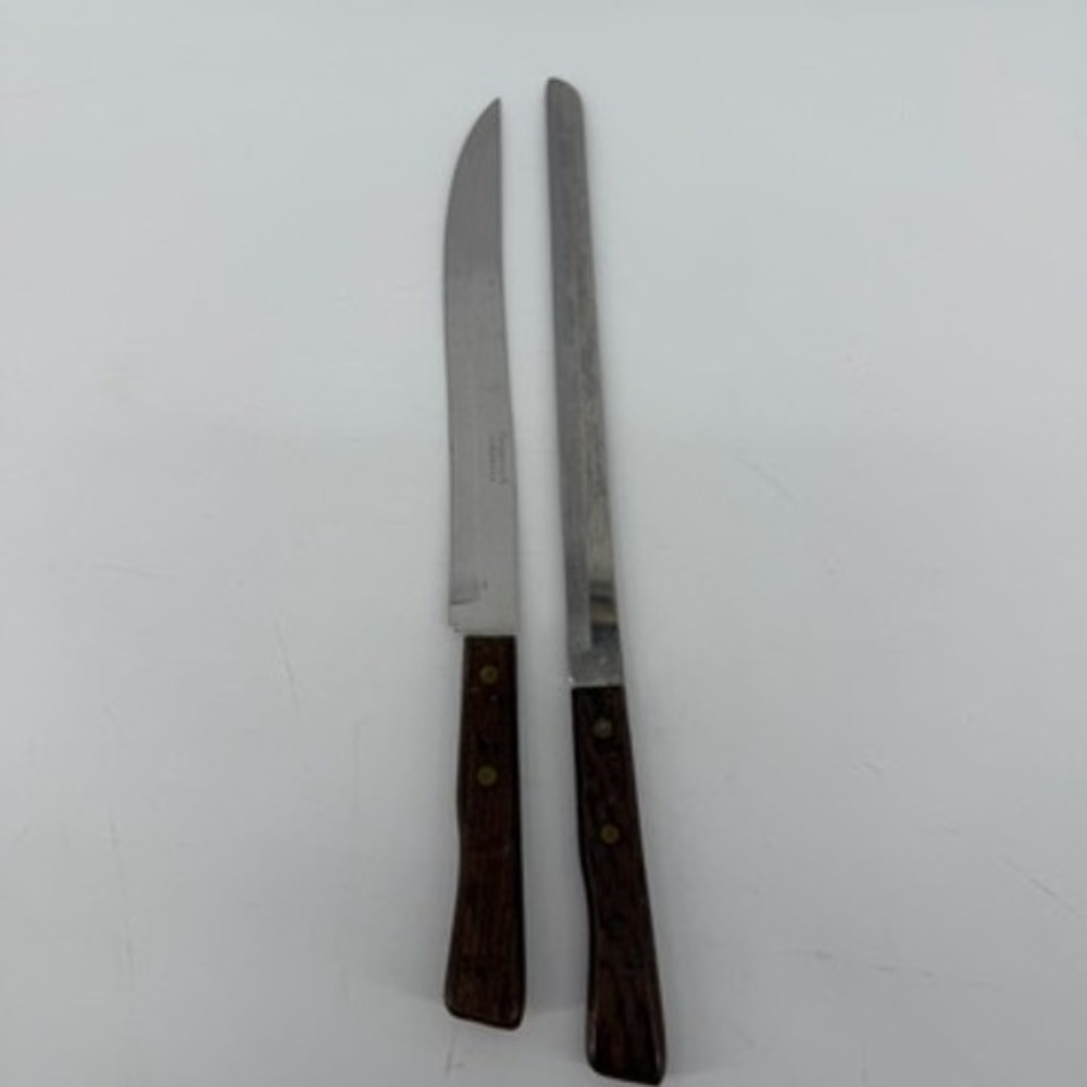 Forgecraft Vintage Stainless USA Knife Set 2pc Wood Handle Slicer Utility Knife
